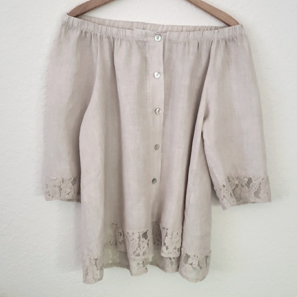 Belle France linen 100% Italy Top Size Medium Beige
